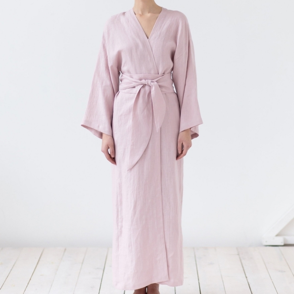 100% Stonewashed Linen Bathrobe – Charcoal Grey, Size S (Extra-Long) - Picture 5 of 12